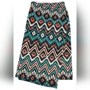 Aztec Print 3X Skirt Teal & Coral Elastic Waistband Pull-On 3396-Z